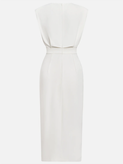 Olivia™ - Vestido Midi Liso con Abertura de Botones y Escote Redondo