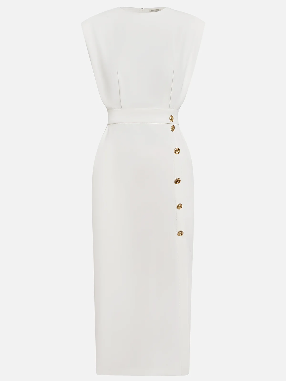 Olivia™ - Vestido Midi Liso con Abertura de Botones y Escote Redondo